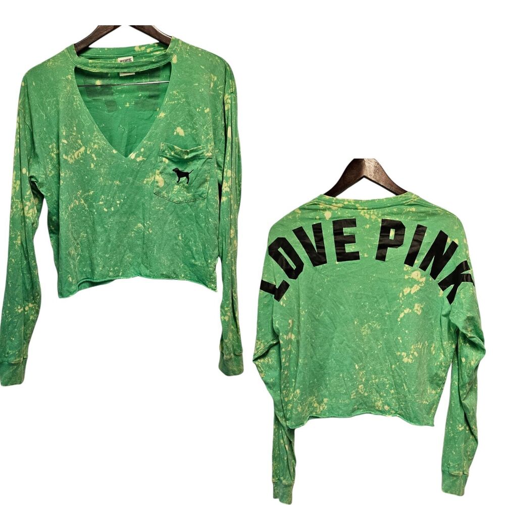PINK VICTORIA SECRET Tie Dye Cut Out‎ Tee-Shirt XS Green Yellow